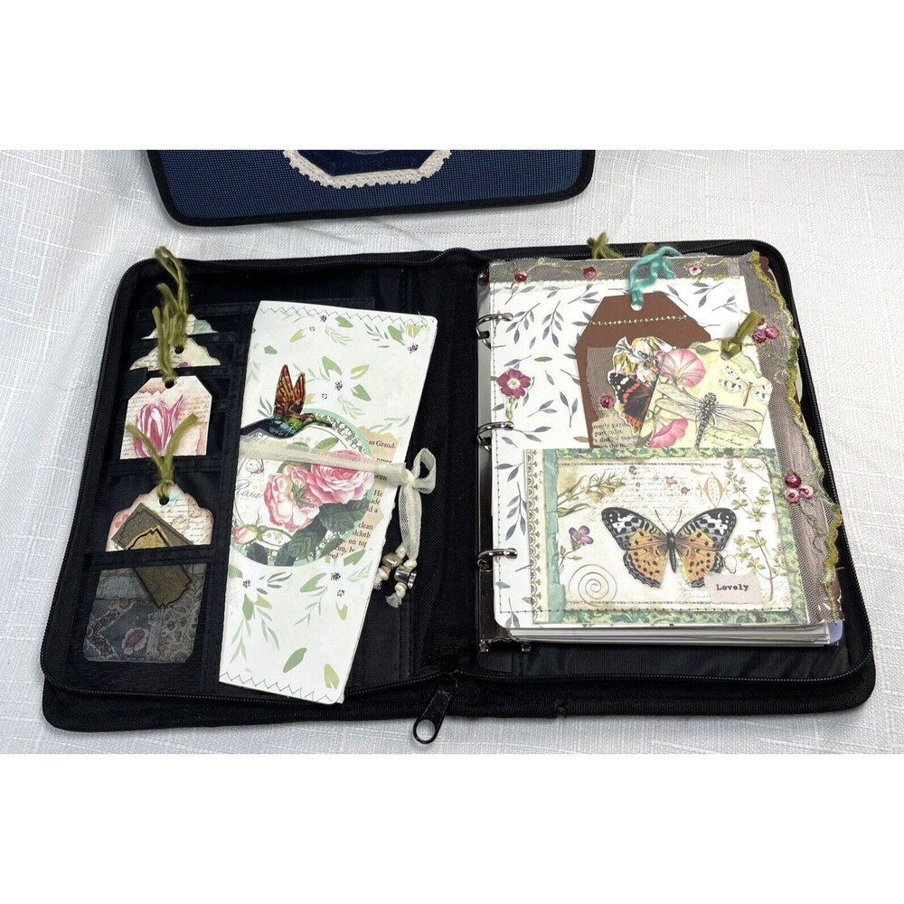 Handmade Embellished Journal Zipper Binder Dividers Blank Nature Insect 8" X 11"